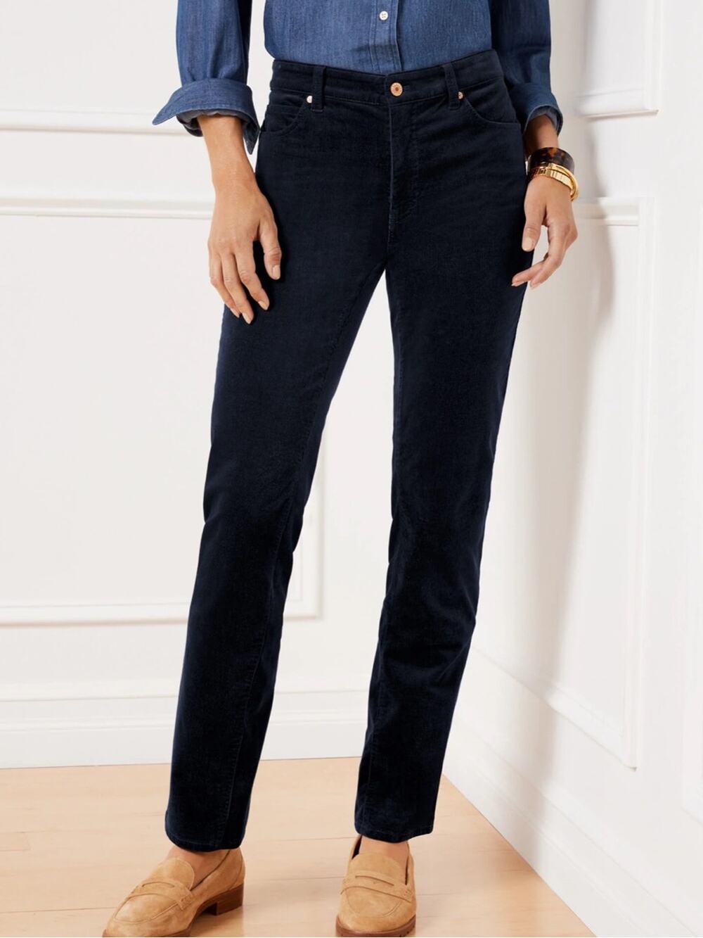 Talbots Stretch Straight Leg Corduroy Pants Navy Sz 12P